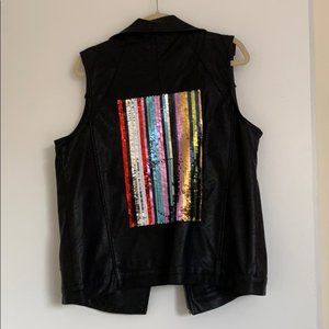 Sunset + Spring Oversized Leather Vest w Sequin Pattern
